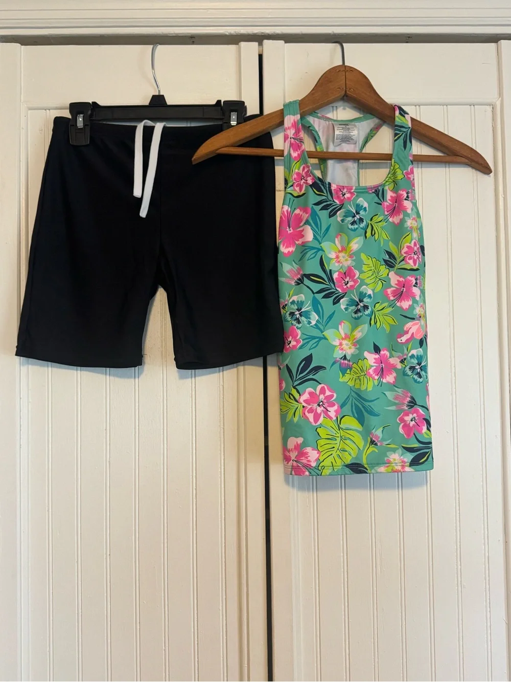Lands' End Girls' Floral Swim Tank Top - Teal, Pink & Lime